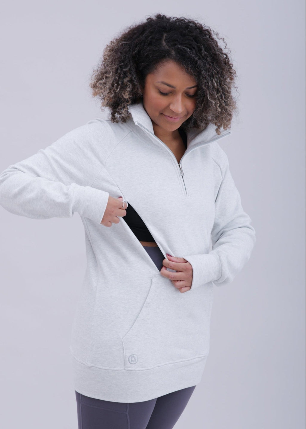 Natal Active Breastfeeding & Maternity 1/4 Zip Sweater - Grey Marl - Baby&More