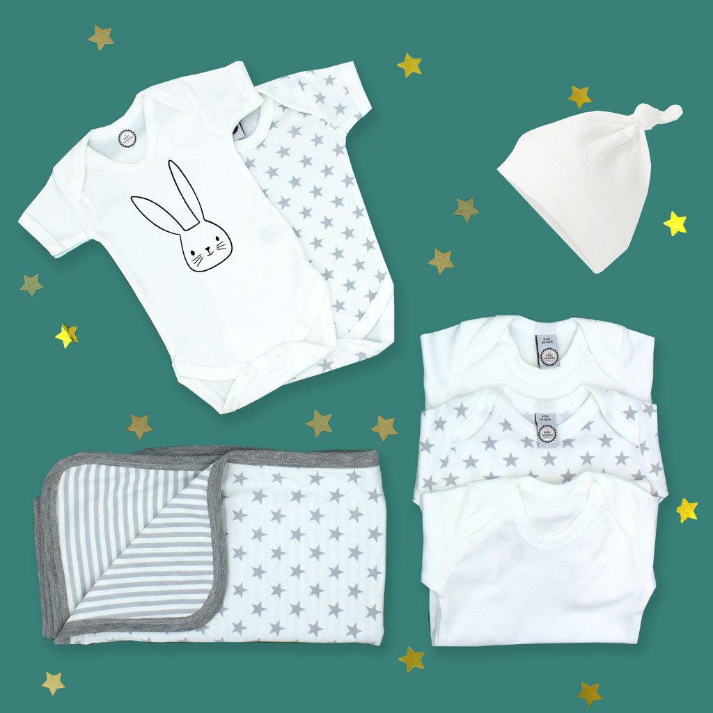 New-born Clothes Starter Gift Set - Grey & White Stars