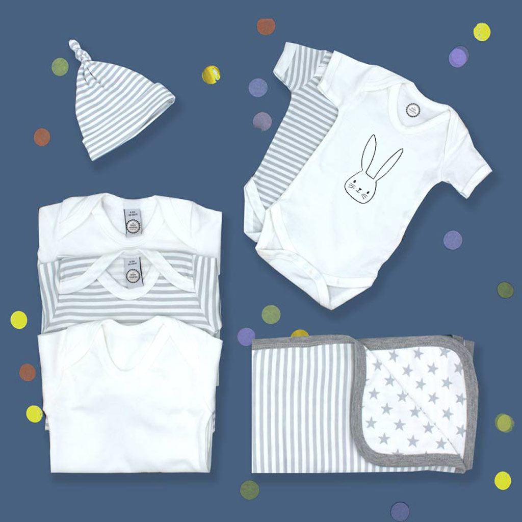 Newborn Clothes Starter Gift Set - Grey & White Stripe Print