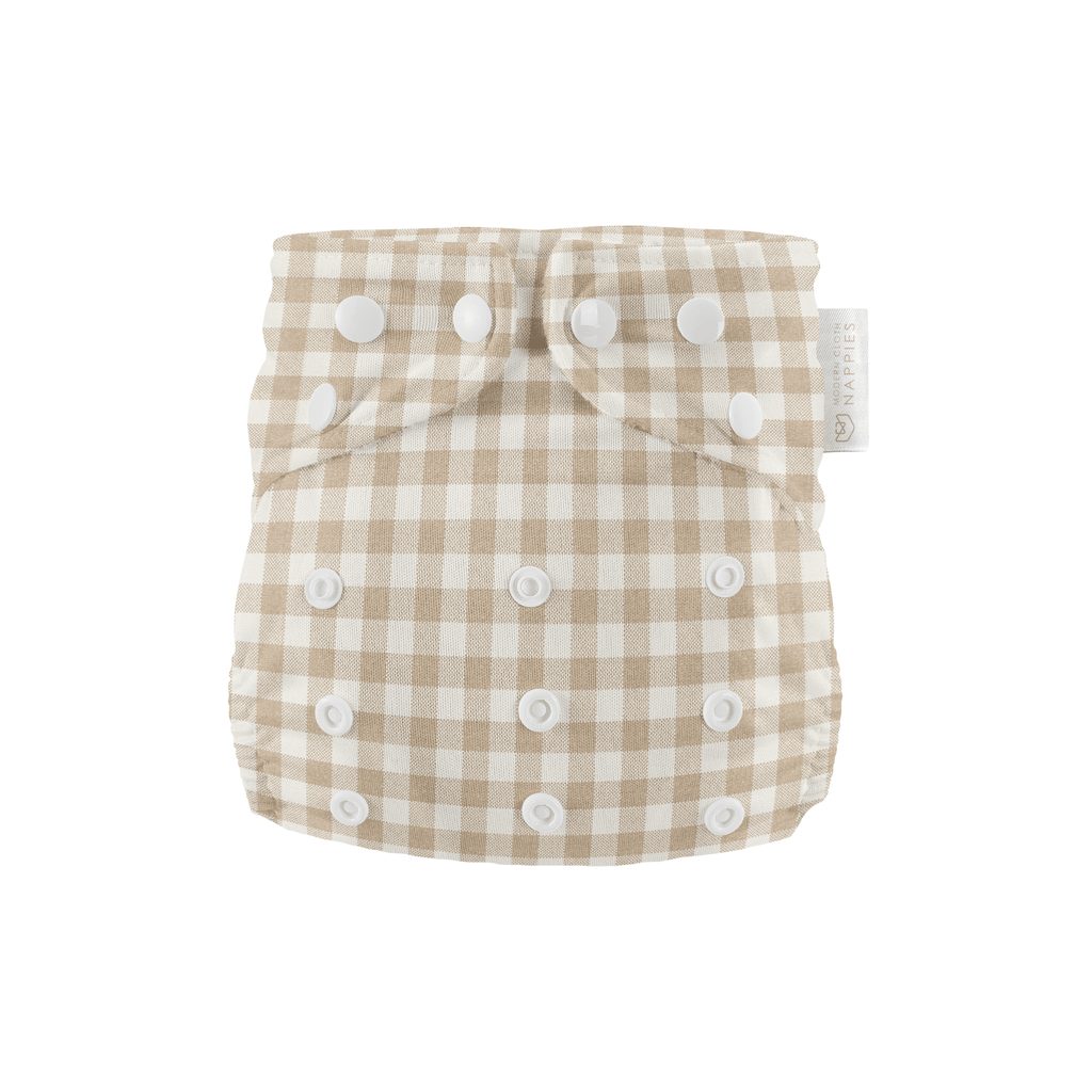 Newborn Reusable Cloth Nappy - Gingham Taupe - Baby&More