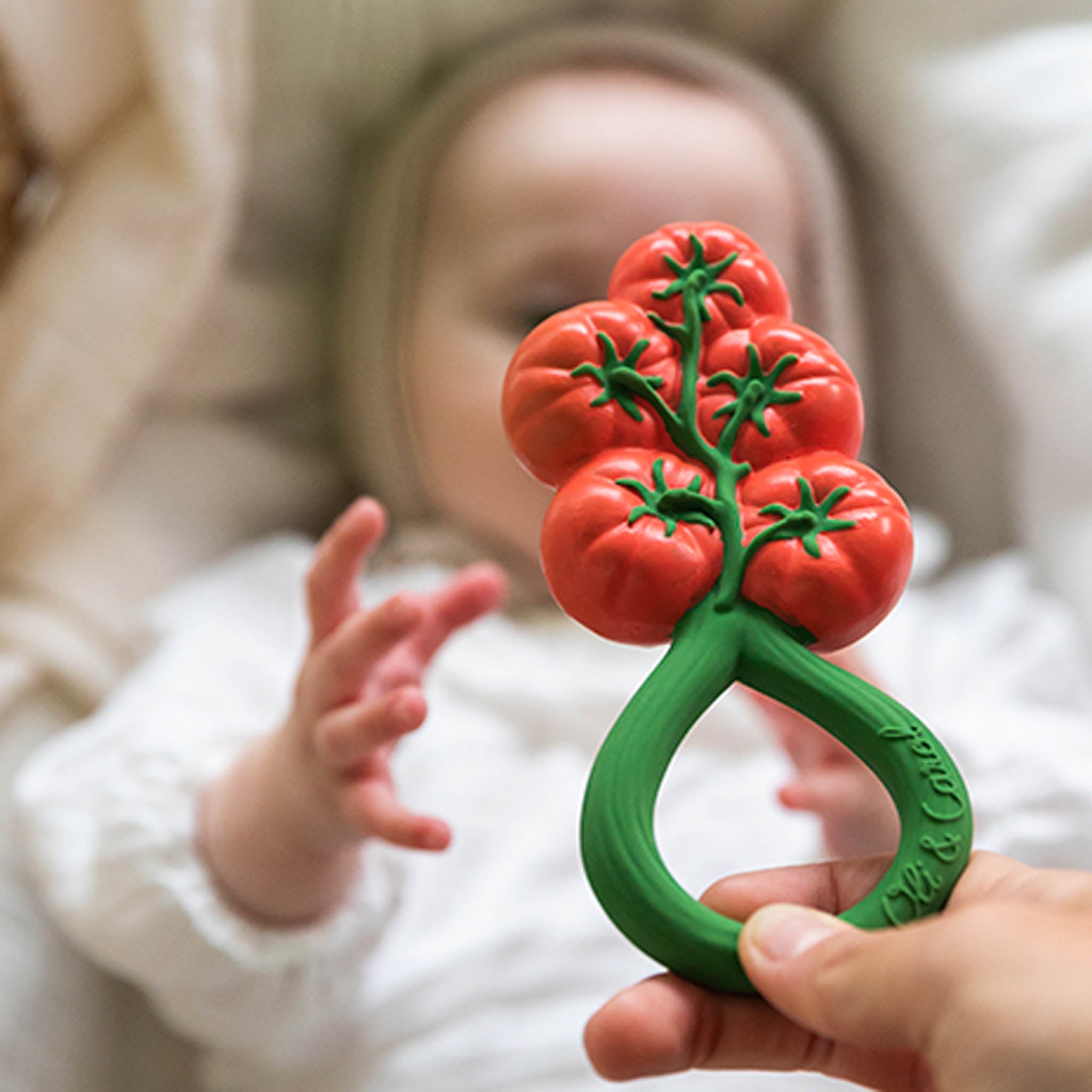 Oli & Carol Tomato Baby Rattle & Teether - Baby&More