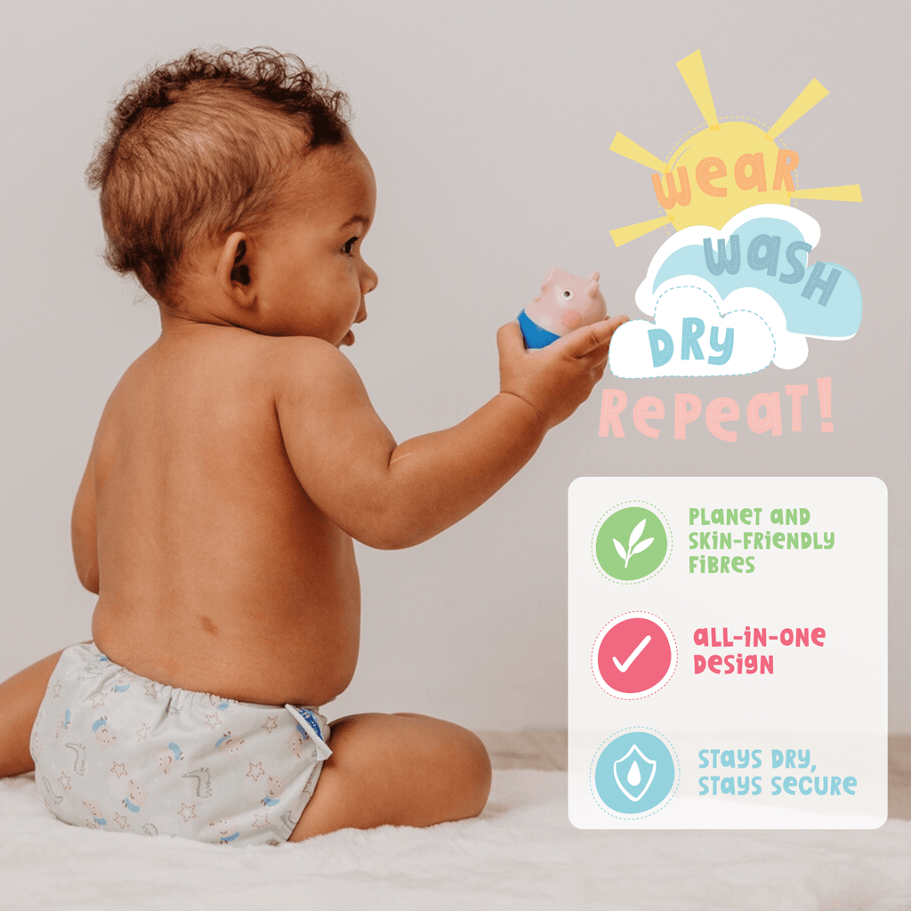 One Size All - In - One Reusable Cloth Nappy - George Pig / Peppa Pig - Sage - Baby&More