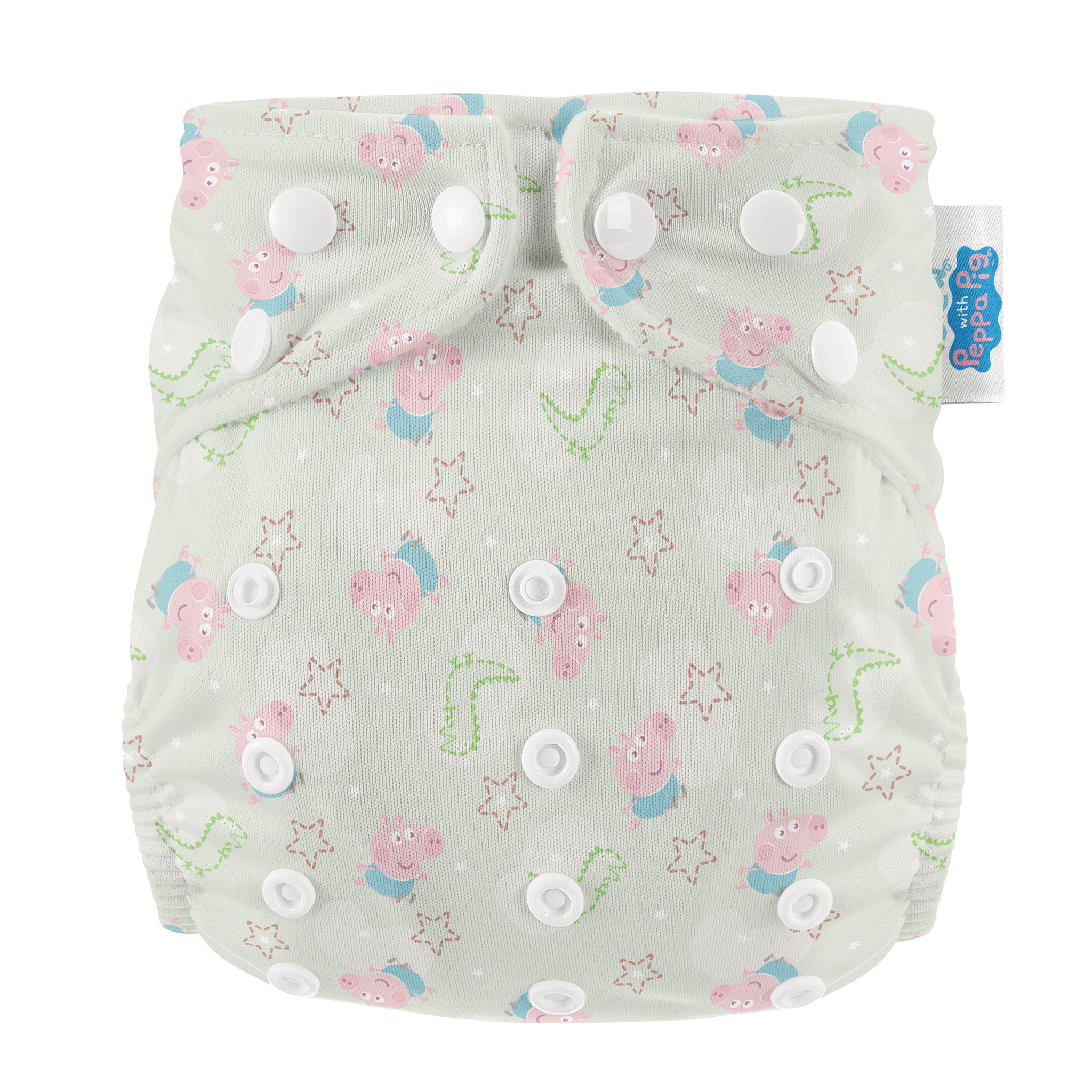 One Size All - In - One Reusable Cloth Nappy - George Pig / Peppa Pig - Sage - Baby&More