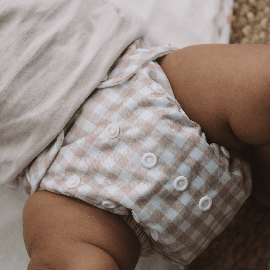 One Size All - In - One Reusable Cloth Nappy - Gingham Taupe - Baby&More