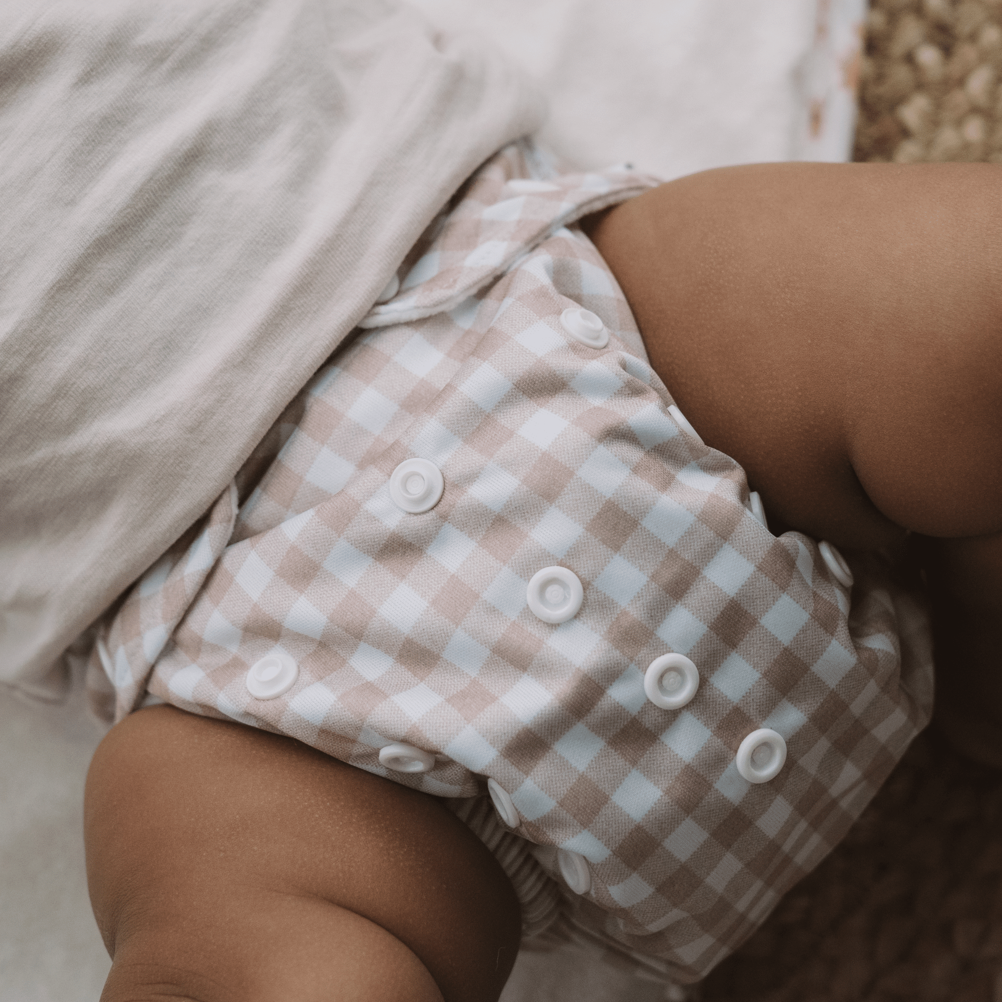One Size All - In - One Reusable Cloth Nappy - Gingham Taupe - Baby&More