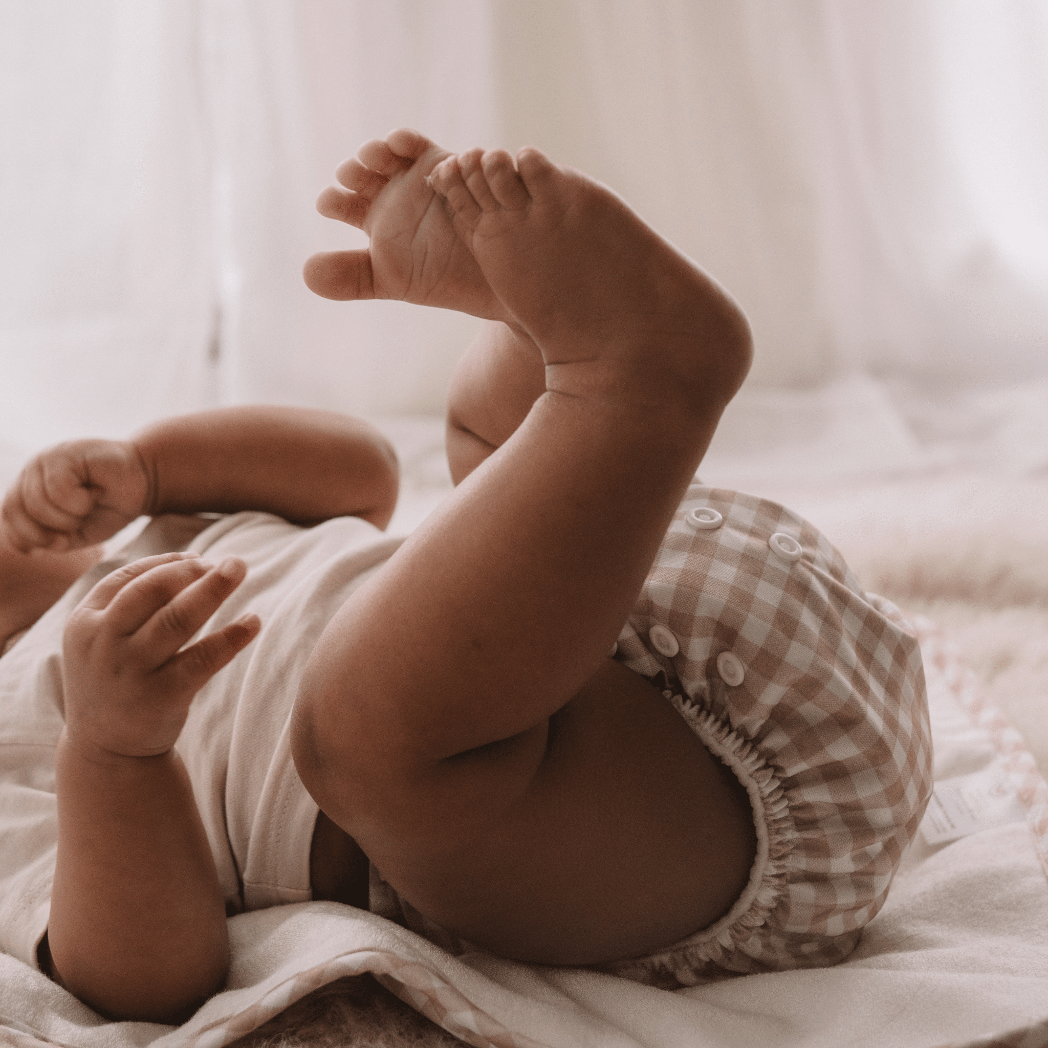 One Size All - In - One Reusable Cloth Nappy - Gingham Taupe - Baby&More