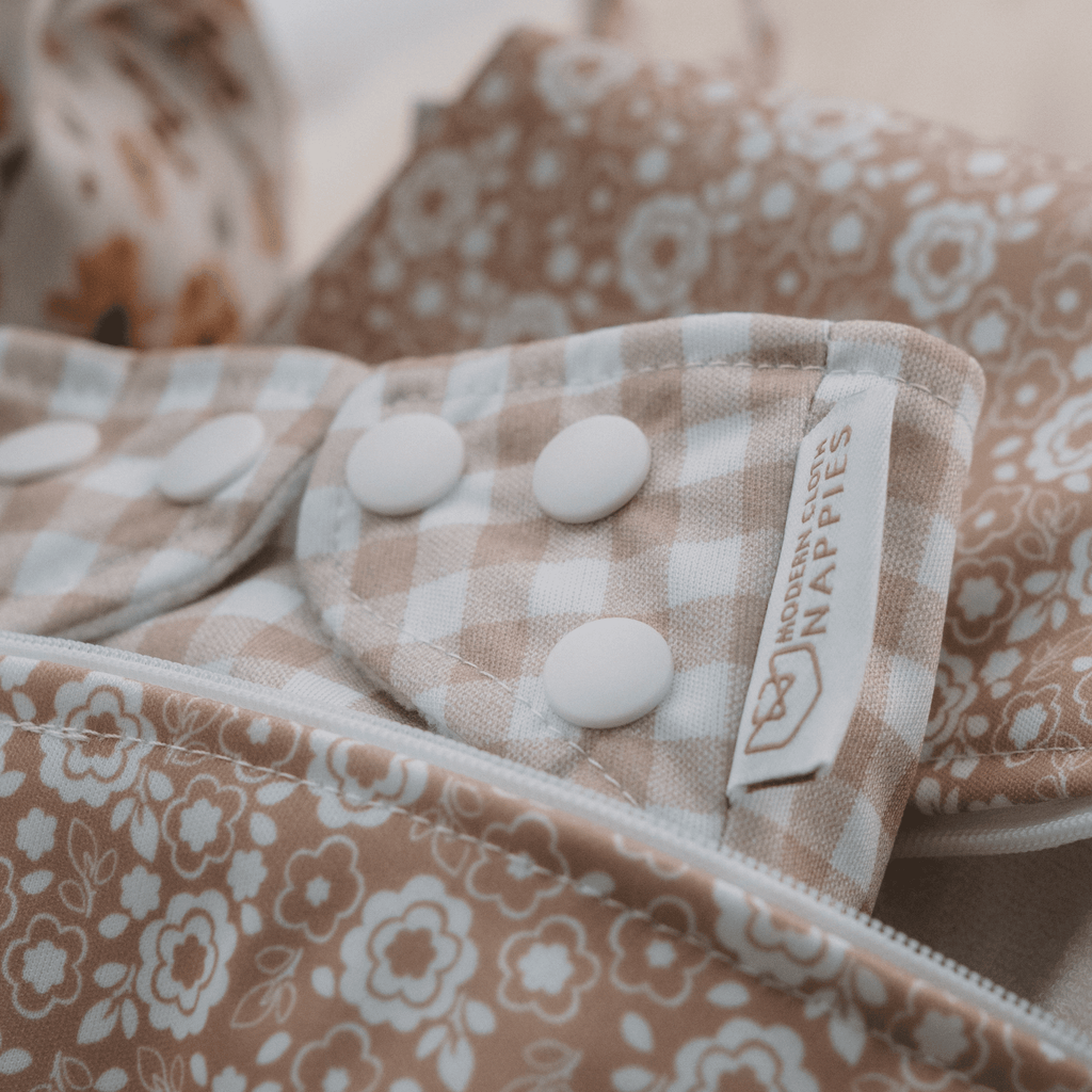 One Size All - In - One Reusable Cloth Nappy - Gingham Taupe - Baby&More