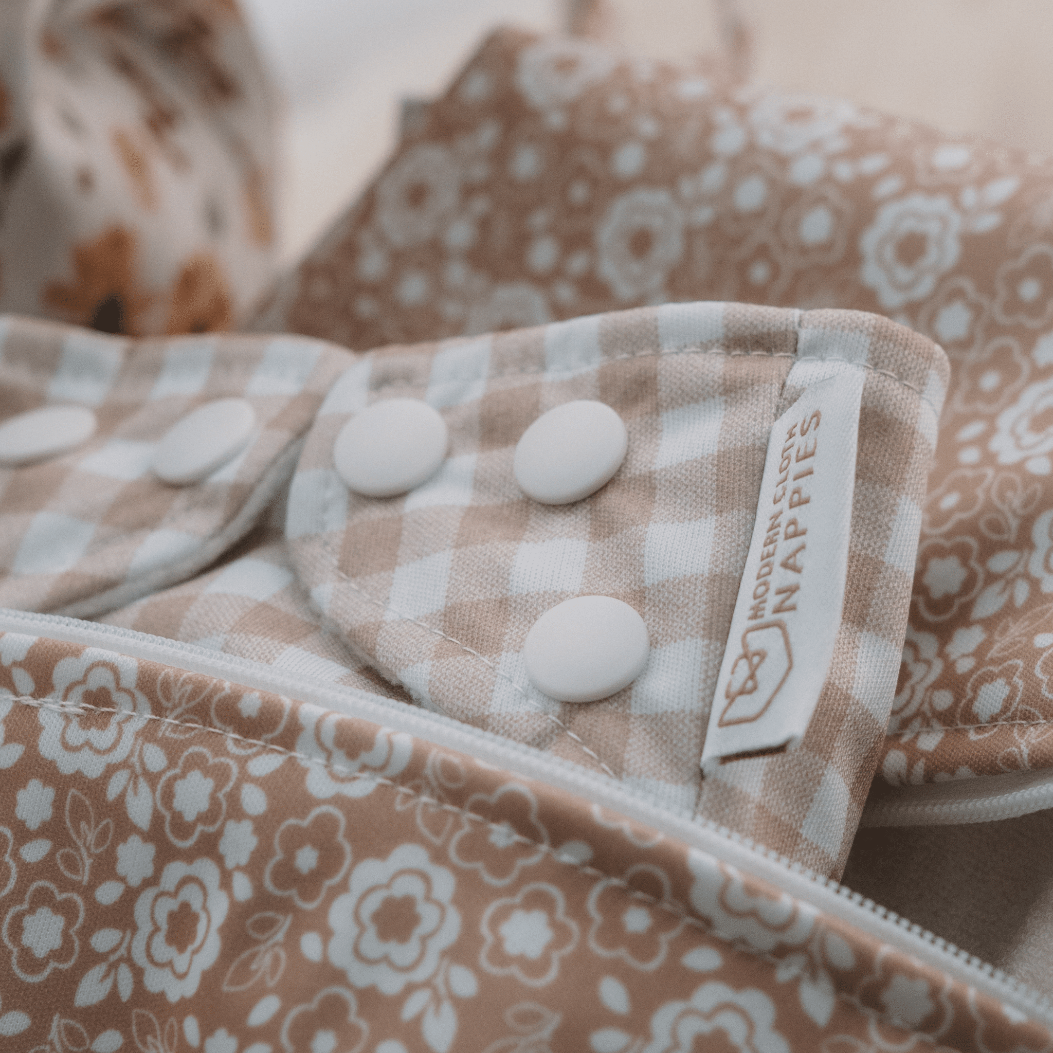 One Size All - In - One Reusable Cloth Nappy - Gingham Taupe - Baby&More