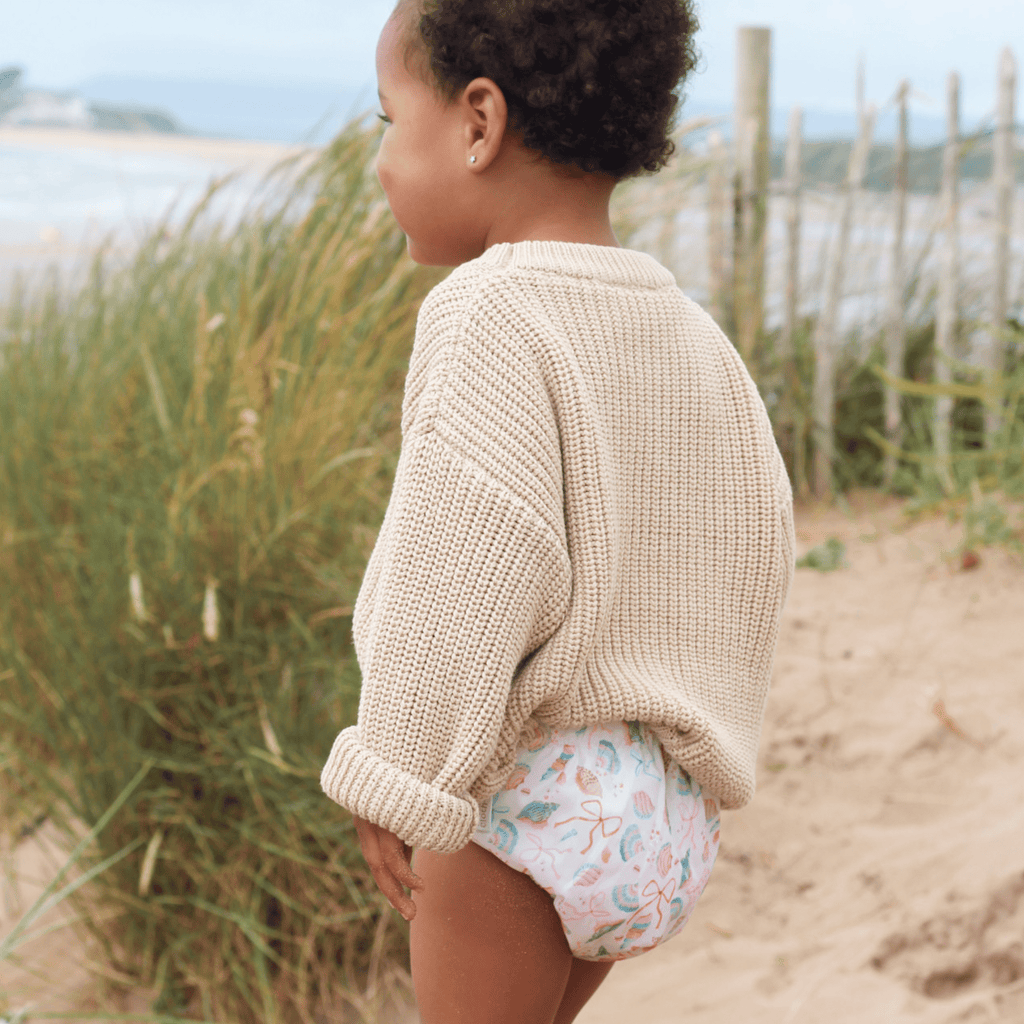 One Size Baby to Toddler Reusable Swim Nappies - Seashell Belle
