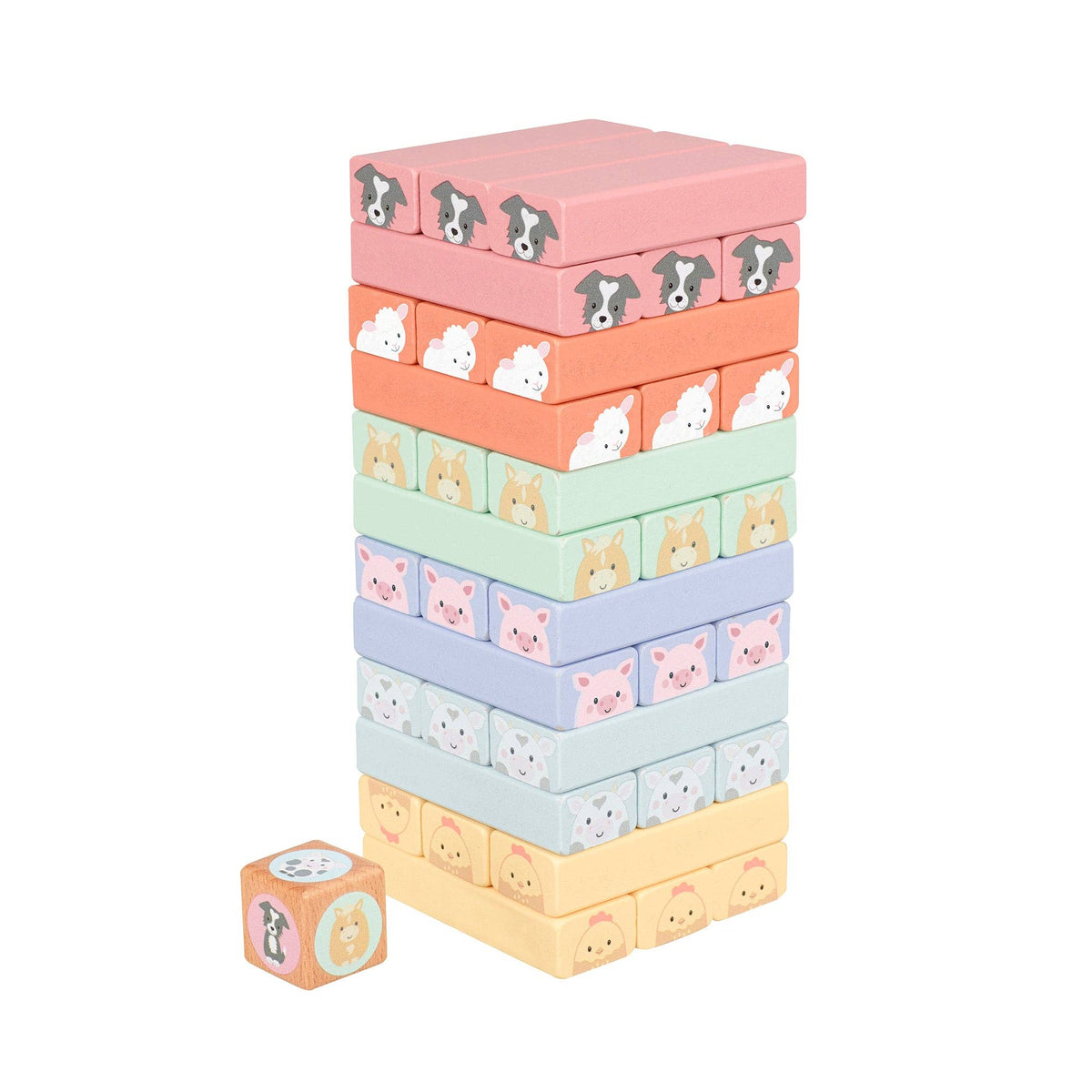 Orange Tree Toys - Farmyard Wooden Animal Tumbling Tower - Baby&More