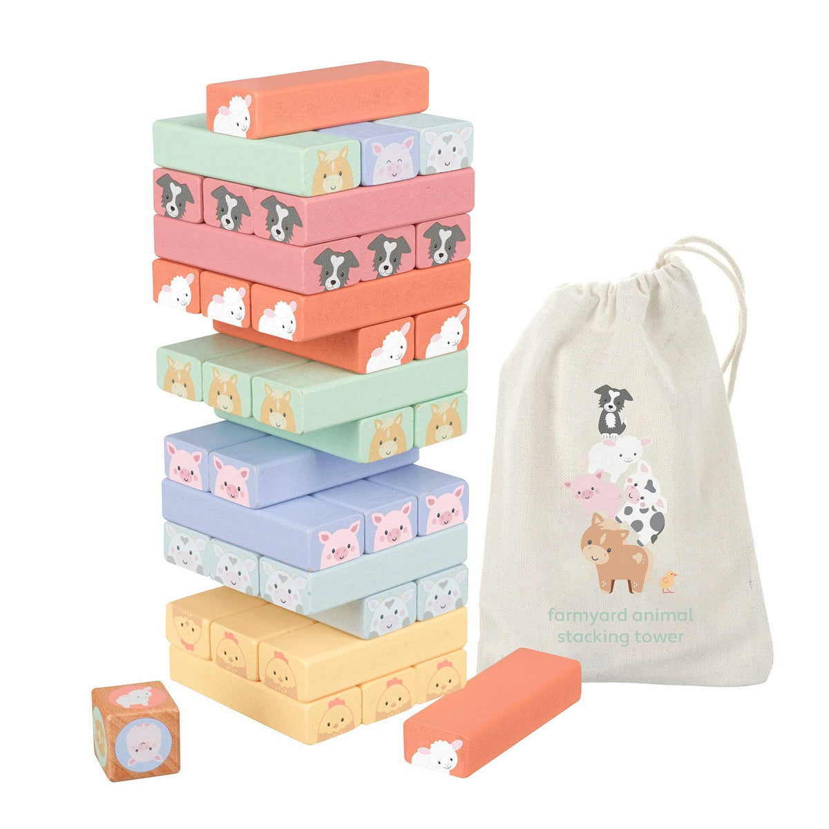 Orange Tree Toys - Farmyard Wooden Animal Tumbling Tower - Baby&More