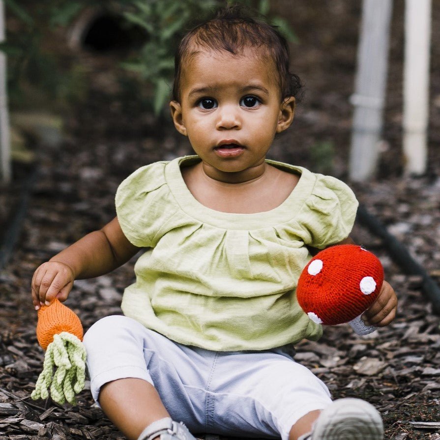 Organic Bunny Stick Rattle - Duck Egg Blue - Baby&More