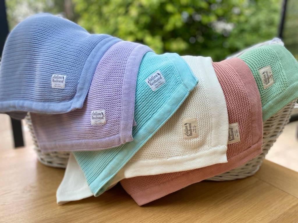 Organic Cotton Knitted Baby Blanket - Misty Blue - Baby&More
