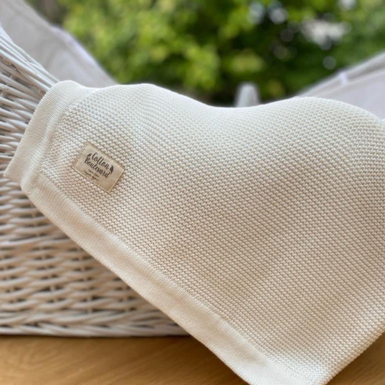 Organic Cotton Knitted Baby Blanket - White - Baby&More