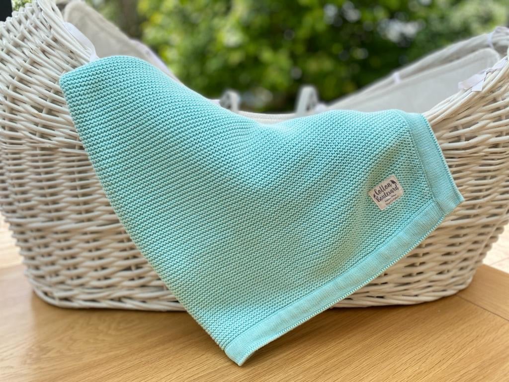 Organic Cotton Knitted Blanket - Aqua - Baby&More