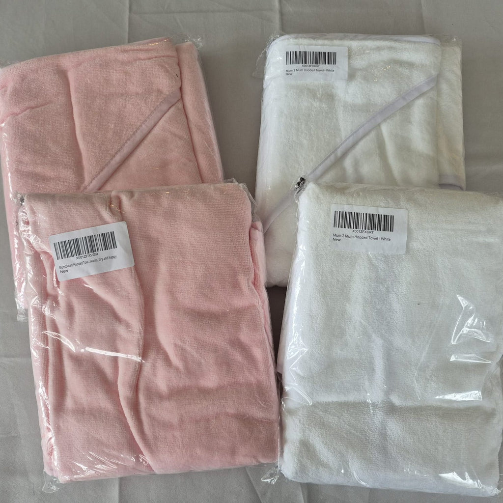 OUTLET - Mum 2 Mum Hooded Towel - Baby Pink or White - Baby&More