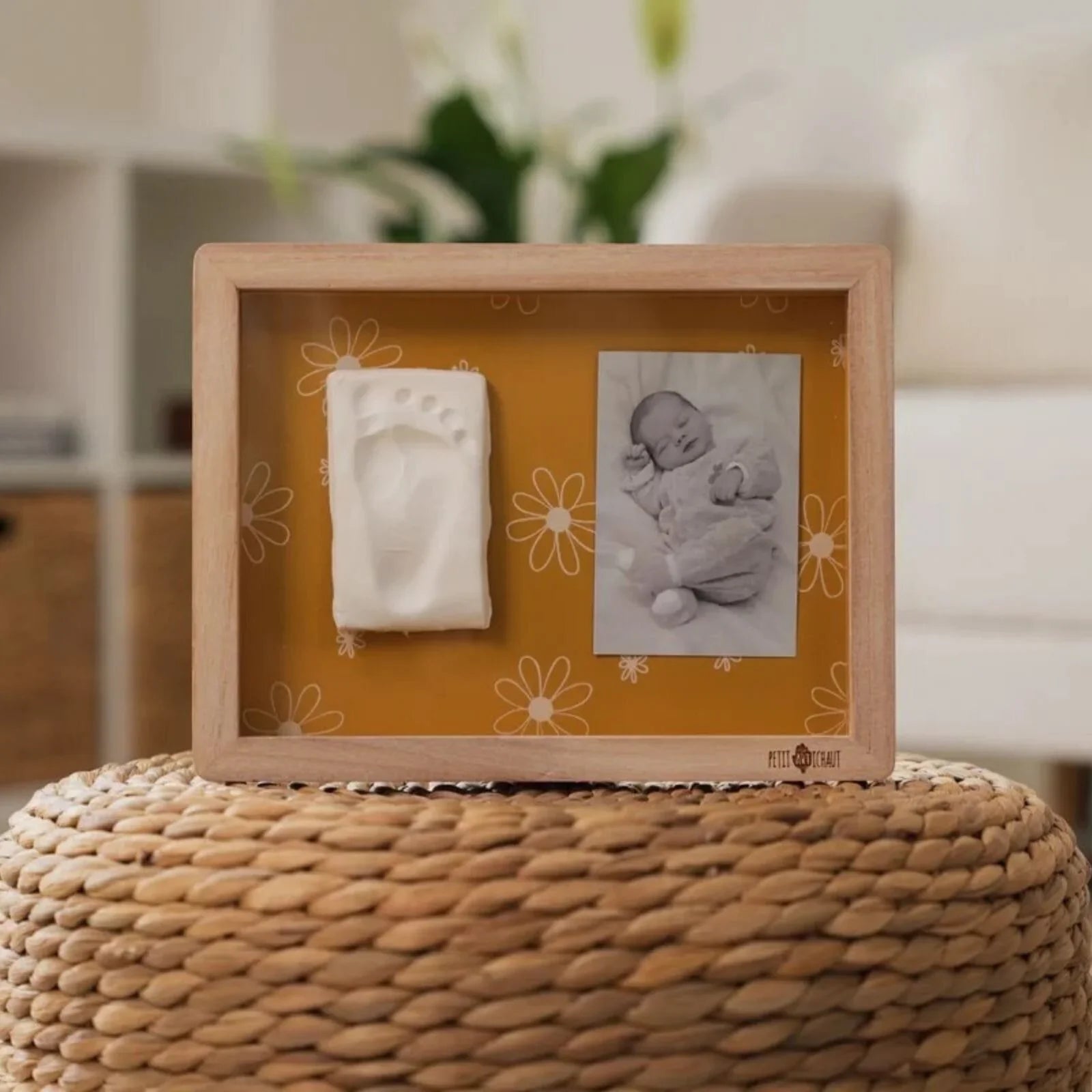 Petit Artichaut Classic Frame with Hand & Foot Imprints - Daisy Ochre - Baby&More