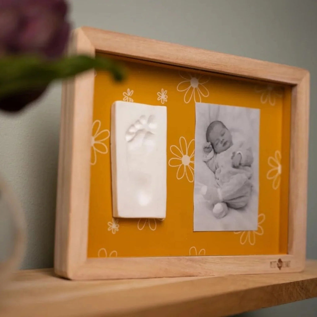 Petit Artichaut Classic Frame with Hand & Foot Imprints - Daisy Ochre - Baby&More