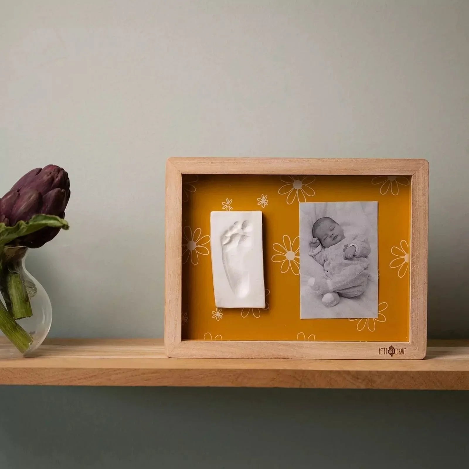 Petit Artichaut Classic Frame with Hand & Foot Imprints - Daisy Ochre - Baby&More