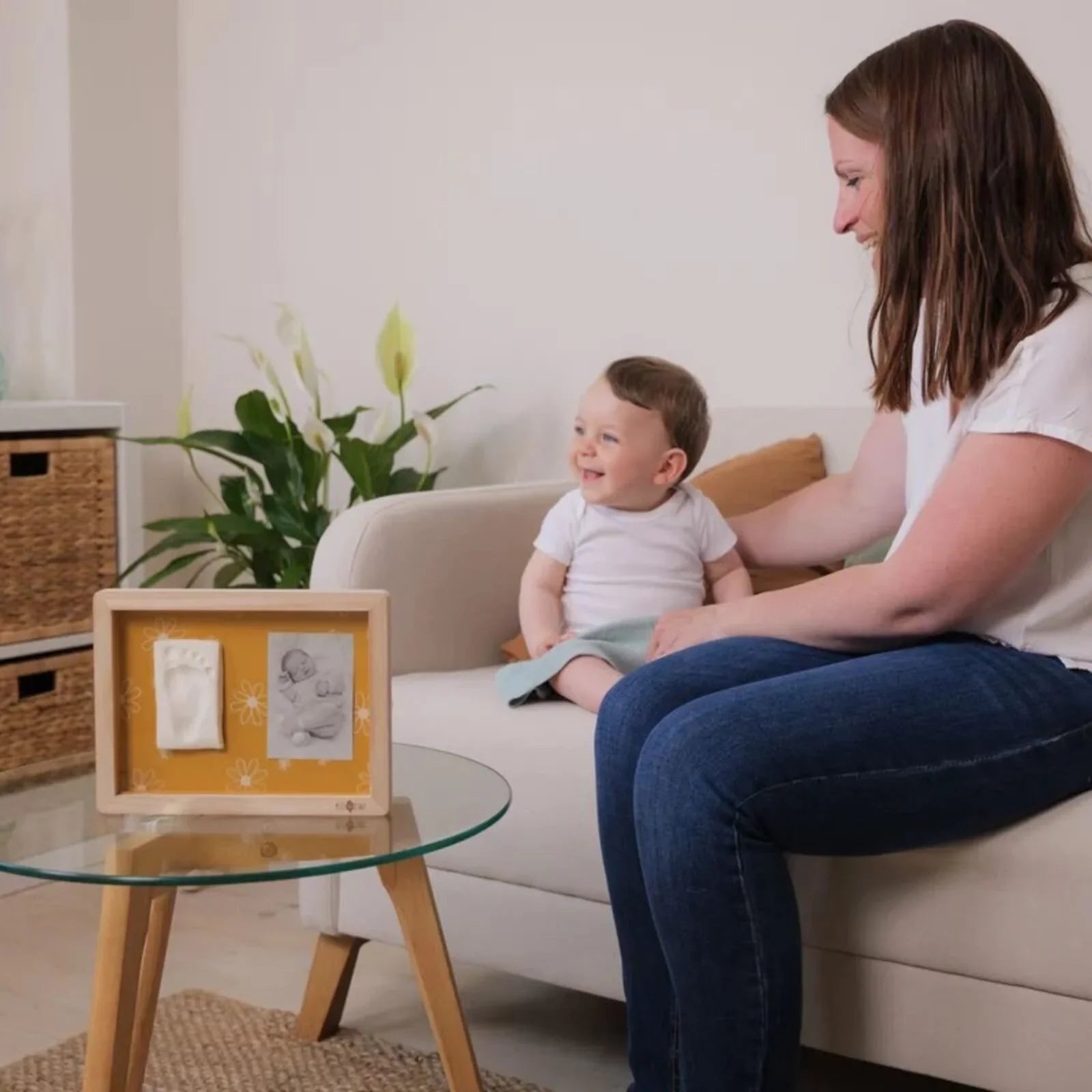 Petit Artichaut Classic Frame with Hand & Foot Imprints - Daisy Ochre - Baby&More