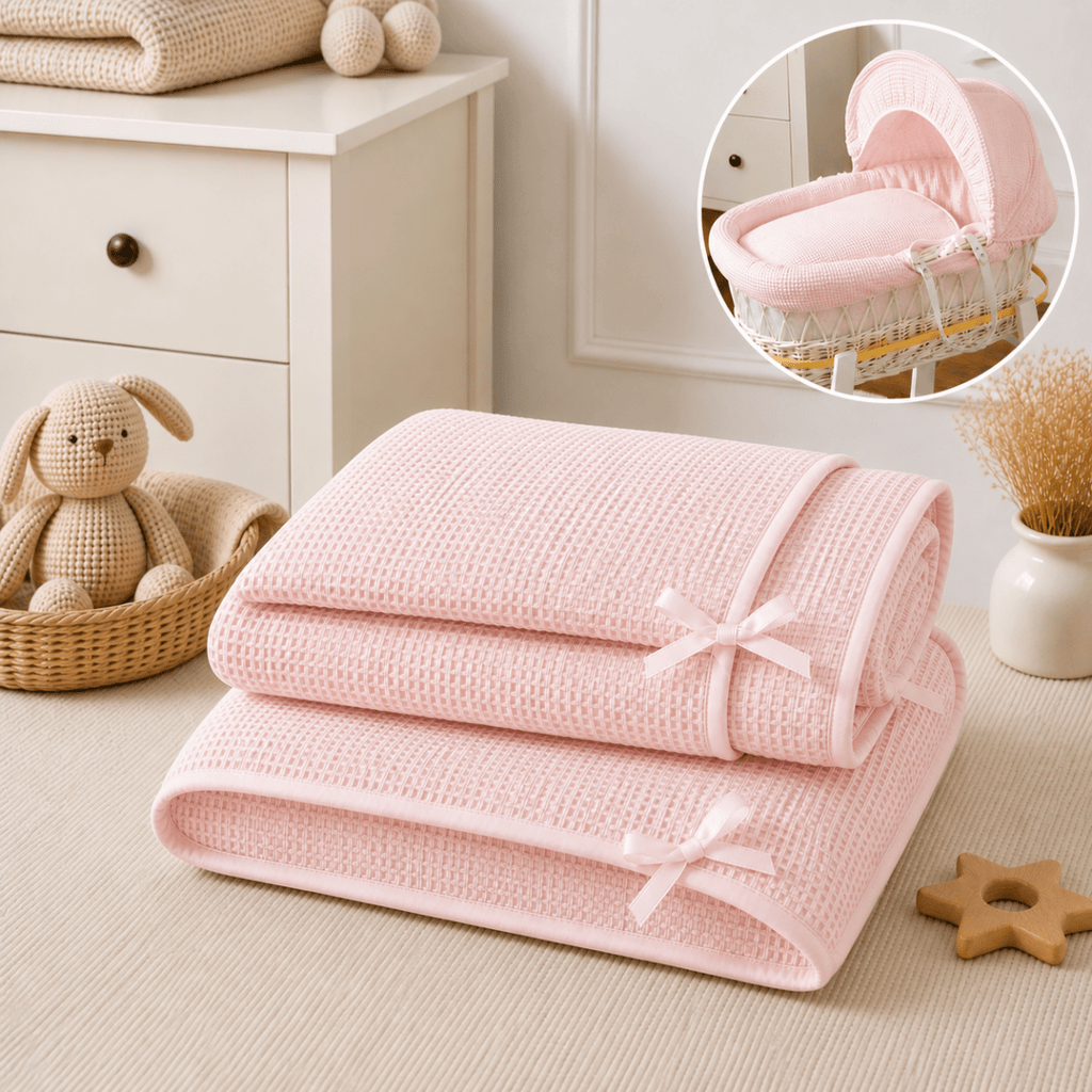 For Your Little One Moses Basket Bedding Set - Pink Waffle (Basket Not Included!)
