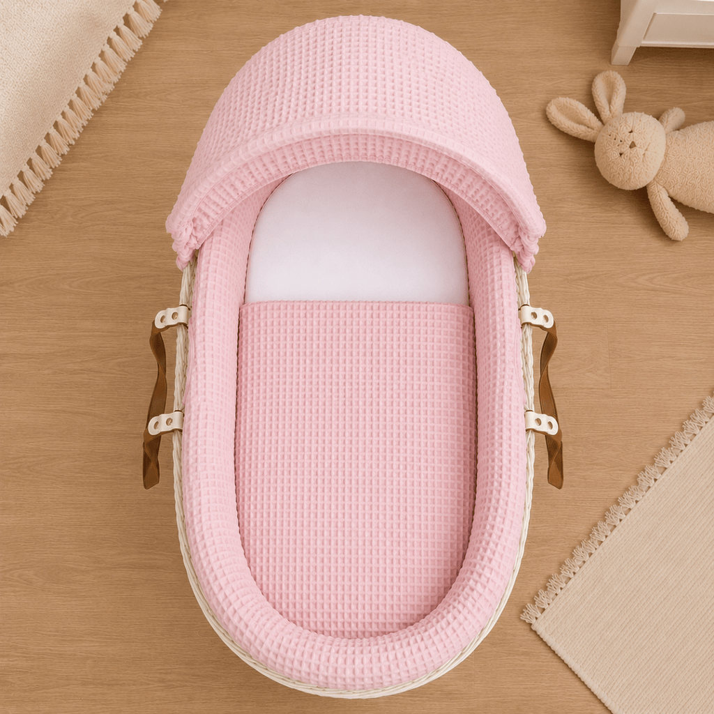 For Your Little One Moses Basket Bedding Set - Pink Waffle (Basket Not Included!)