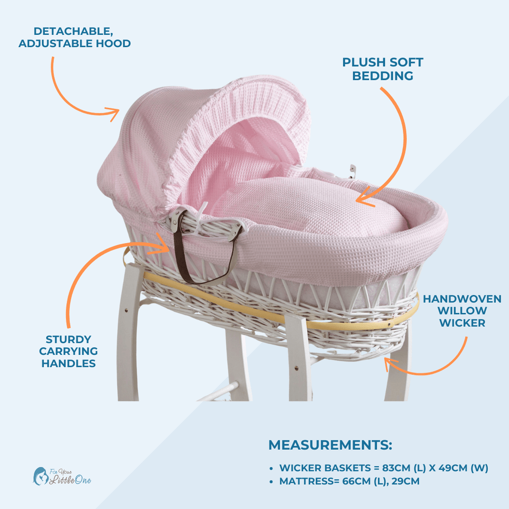 Wicker Baby Moses Basket With Stand and Bedding