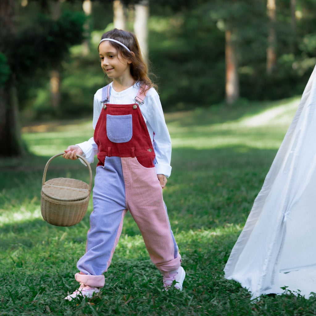 Dotty Dungarees Patchwork Chunky Cord Dungarees - Rosebed