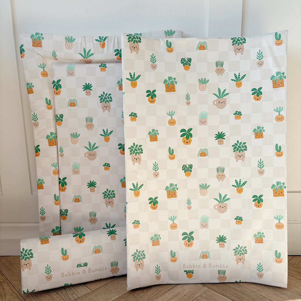 Bobbin and Bumble Anti-Roll Wedge Baby Changing Mat - Pot Plants