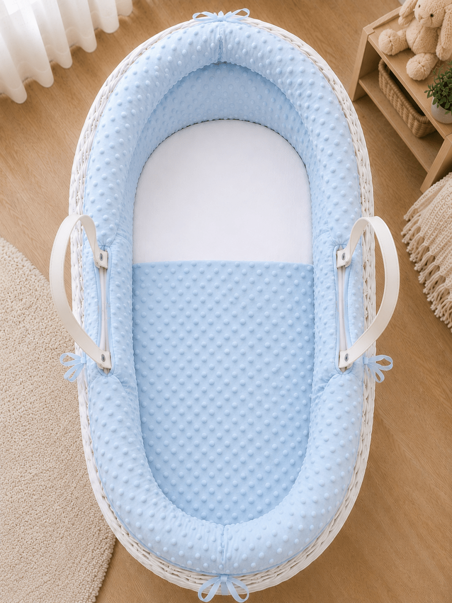 For Your Little One Pod Moses Basket Bedding Set - Blue Dimple (Basket Not Included!)