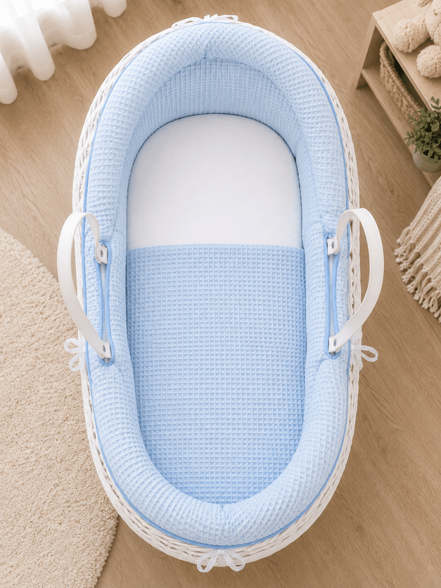 For Your Little One Pod Moses Basket Bedding Set - Blue Waffle (Basket Not Included!)