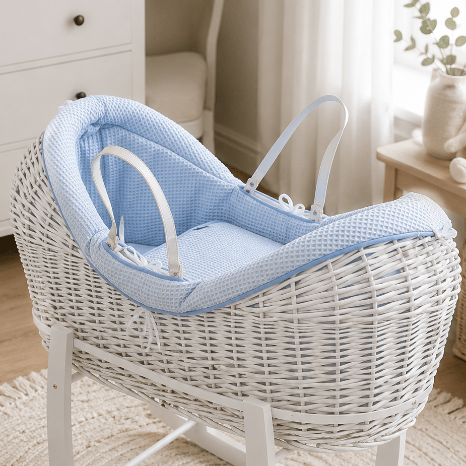 For Your Little One Pod Moses Basket Bedding Set - Blue Waffle (Basket Not Included!)