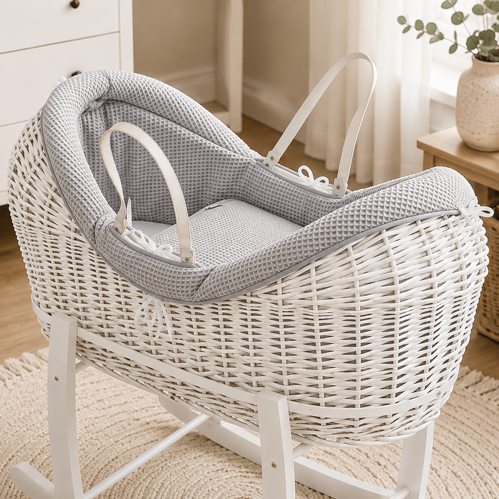 For Your Little One Pod Moses Basket Bedding Set - Grey Waffle (Basket Not Included!)
