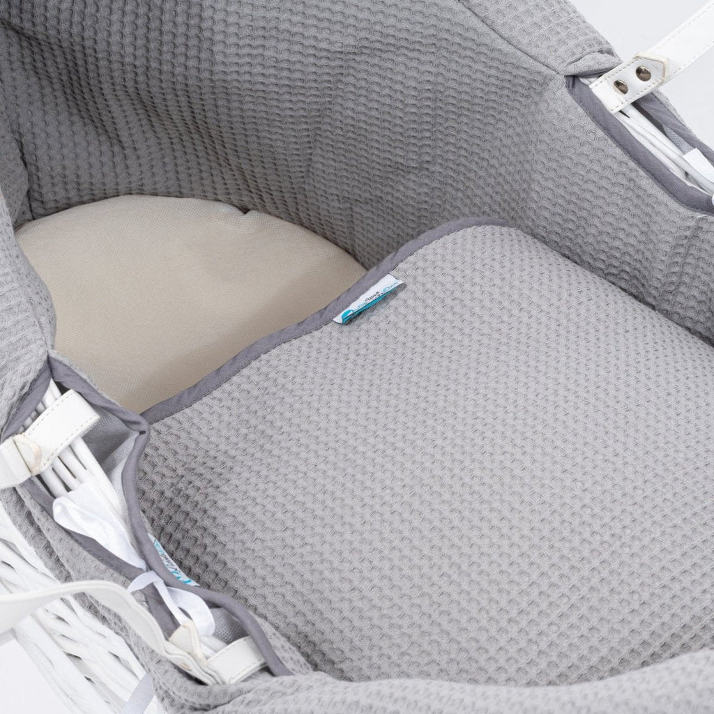For Your Little One Pod Moses Basket Bedding Set - Grey Waffle (Basket Not Included!)