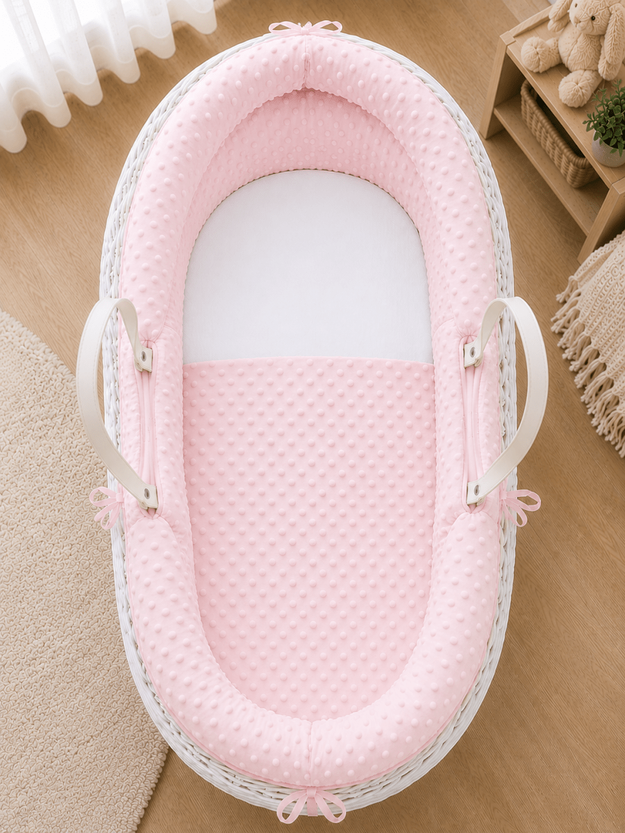 For Your Little One Pod Moses Basket Bedding Set - Pink Dimple (Basket Not Included!)