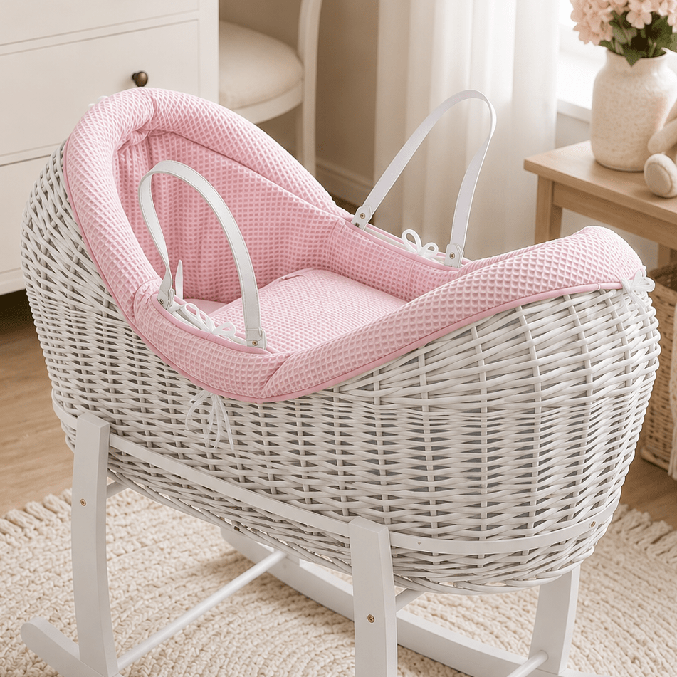 For Your Little One Pod Moses Basket Bedding Set - Pink Waffle (Basket Not Included!)