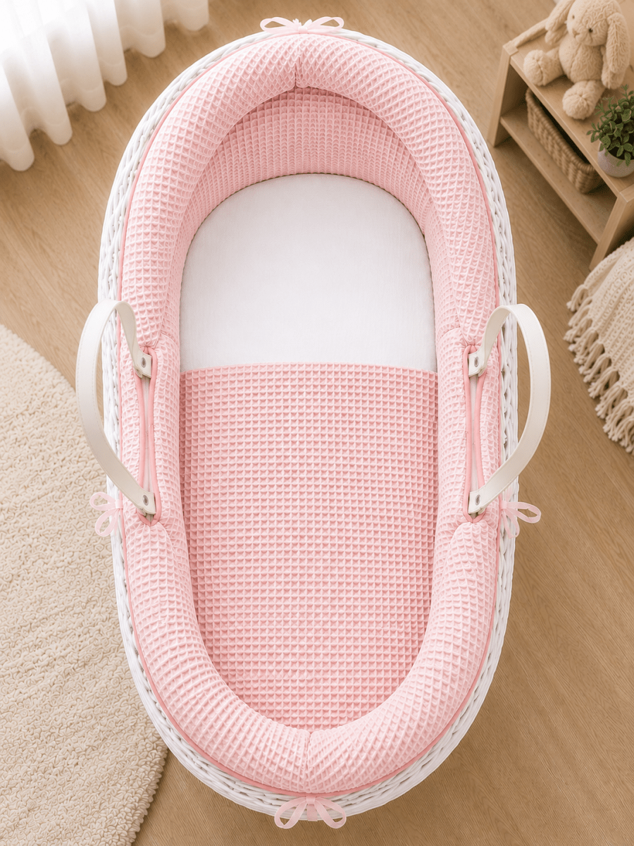 For Your Little One Pod Moses Basket Bedding Set - Pink Waffle (Basket Not Included!)