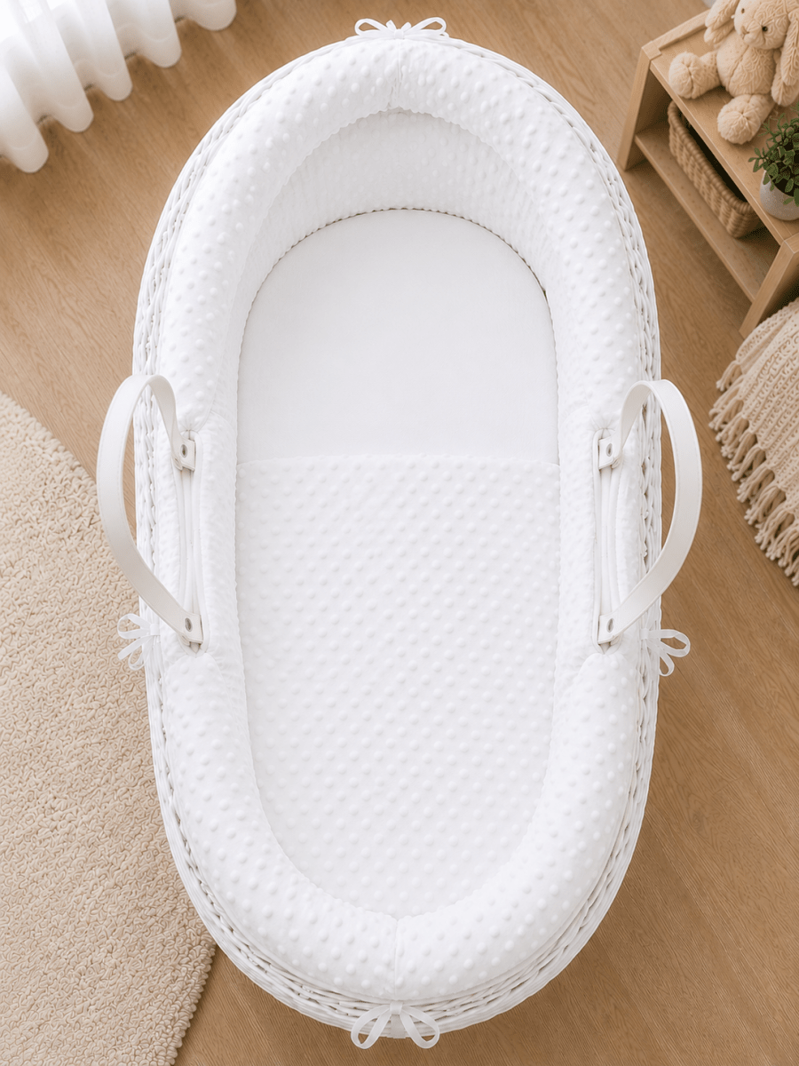 For Your Little One Pod Moses Basket Bedding Set - White Dimple (Basket Not Included!)
