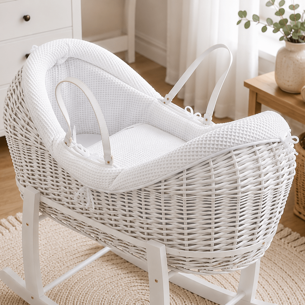 For Your Little One Pod Moses Basket Bedding Set - White Waffle (Basket Not Included!)