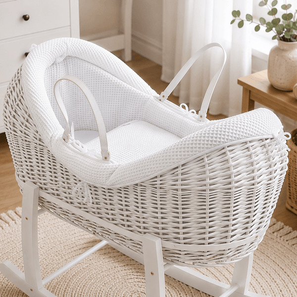 For Your Little One Pod Moses Basket Bedding Set - White Waffle (Basket Not Included!)