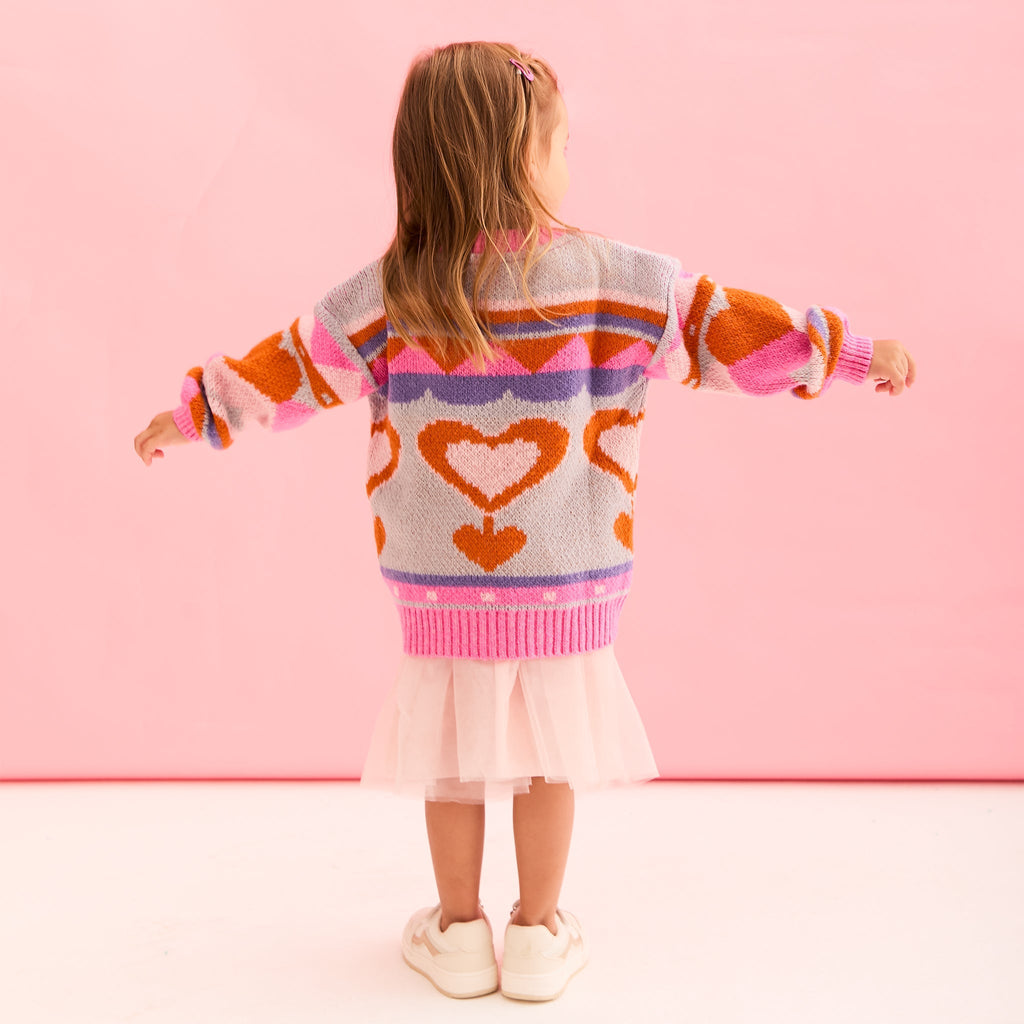 Cara & The Sky Poppy Mini Me Heart Intarsia Kids Knitted Jumper - Blue