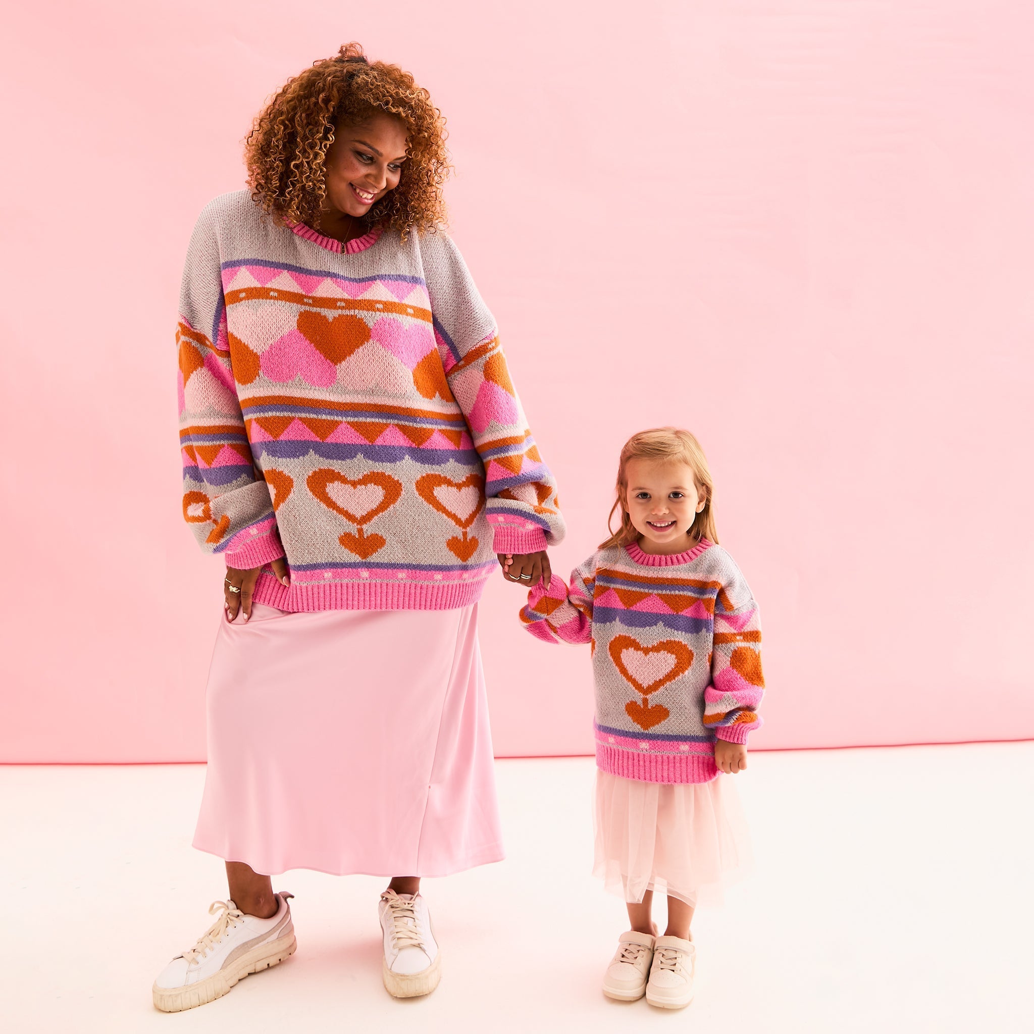 Cara & The Sky Poppy Mini Me Heart Intarsia Kids Knitted Jumper - Blue