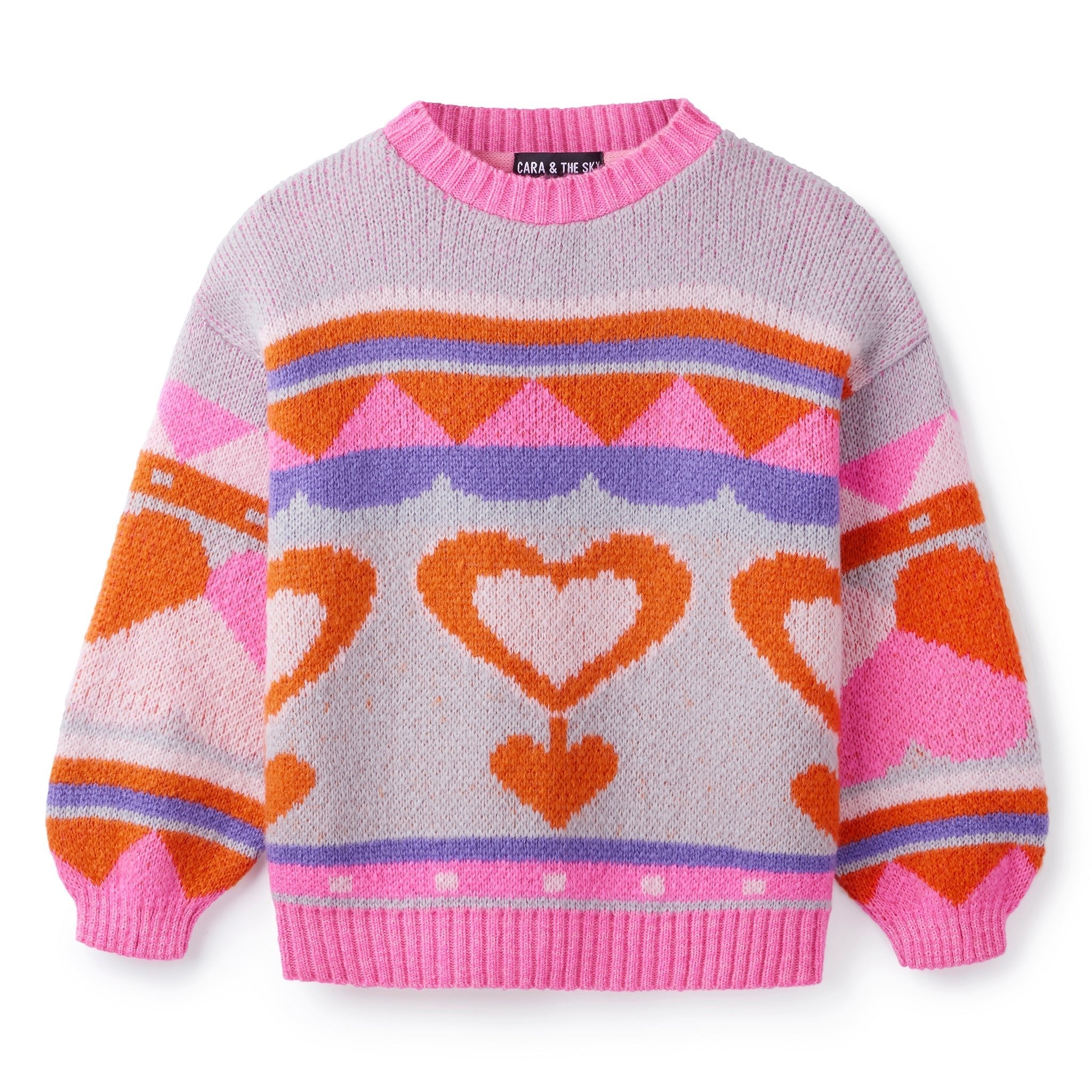 Cara & The Sky Poppy Mini Me Heart Intarsia Kids Knitted Jumper - Blue