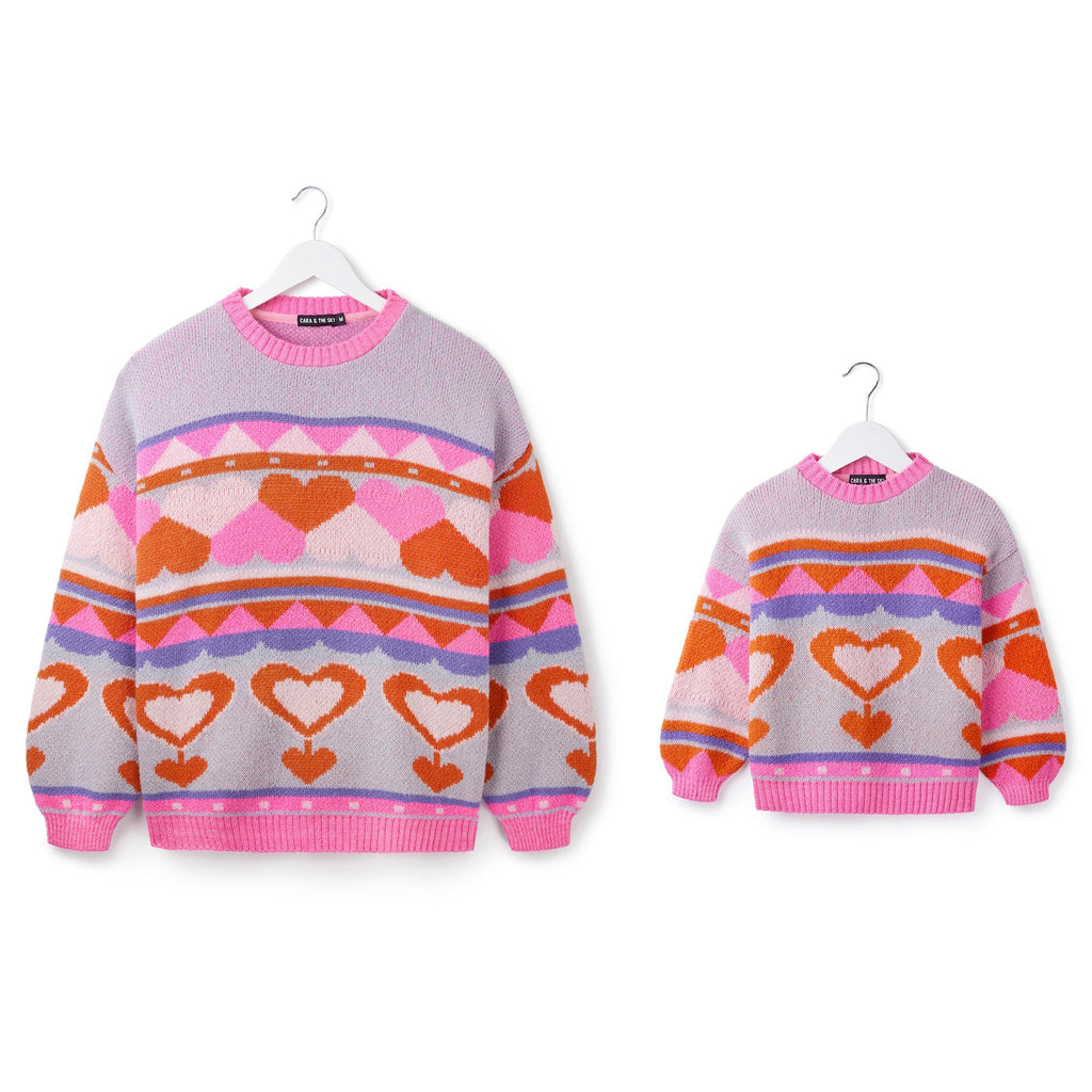 Cara & The Sky Poppy Mini Me Heart Intarsia Kids Knitted Jumper - Blue