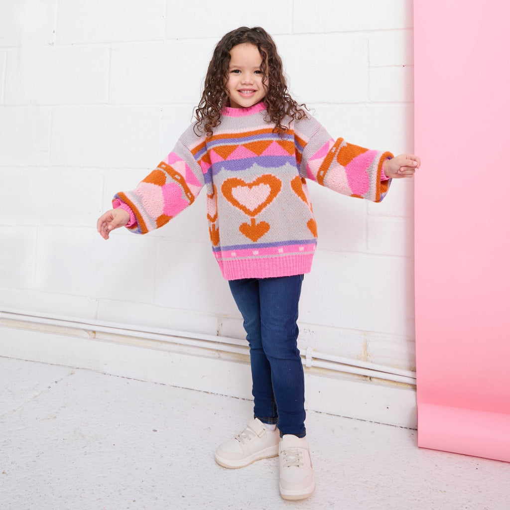 Cara & The Sky Poppy Mini Me Heart Intarsia Kids Knitted Jumper - Blue