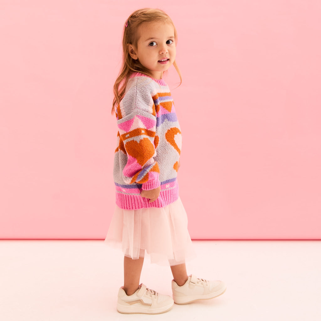 Cara & The Sky Poppy Mini Me Heart Intarsia Kids Knitted Jumper - Blue