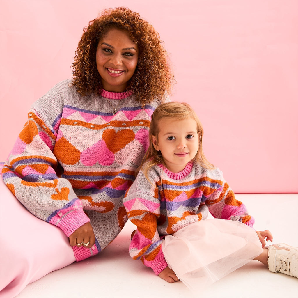 Cara & The Sky Poppy Mini Me Heart Intarsia Kids Knitted Jumper - Blue