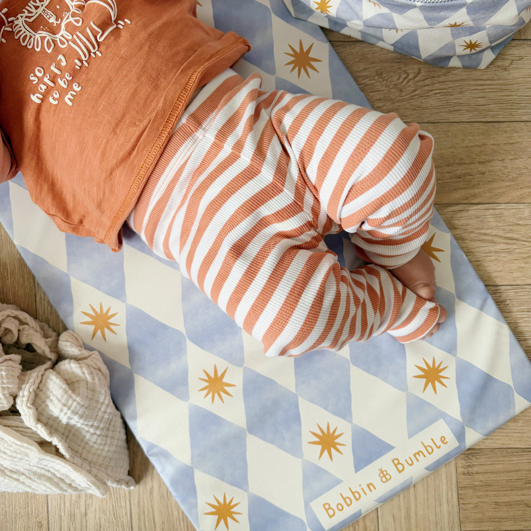 Bobbin and Bumble Travel Changing Mat - Blue Harlequin