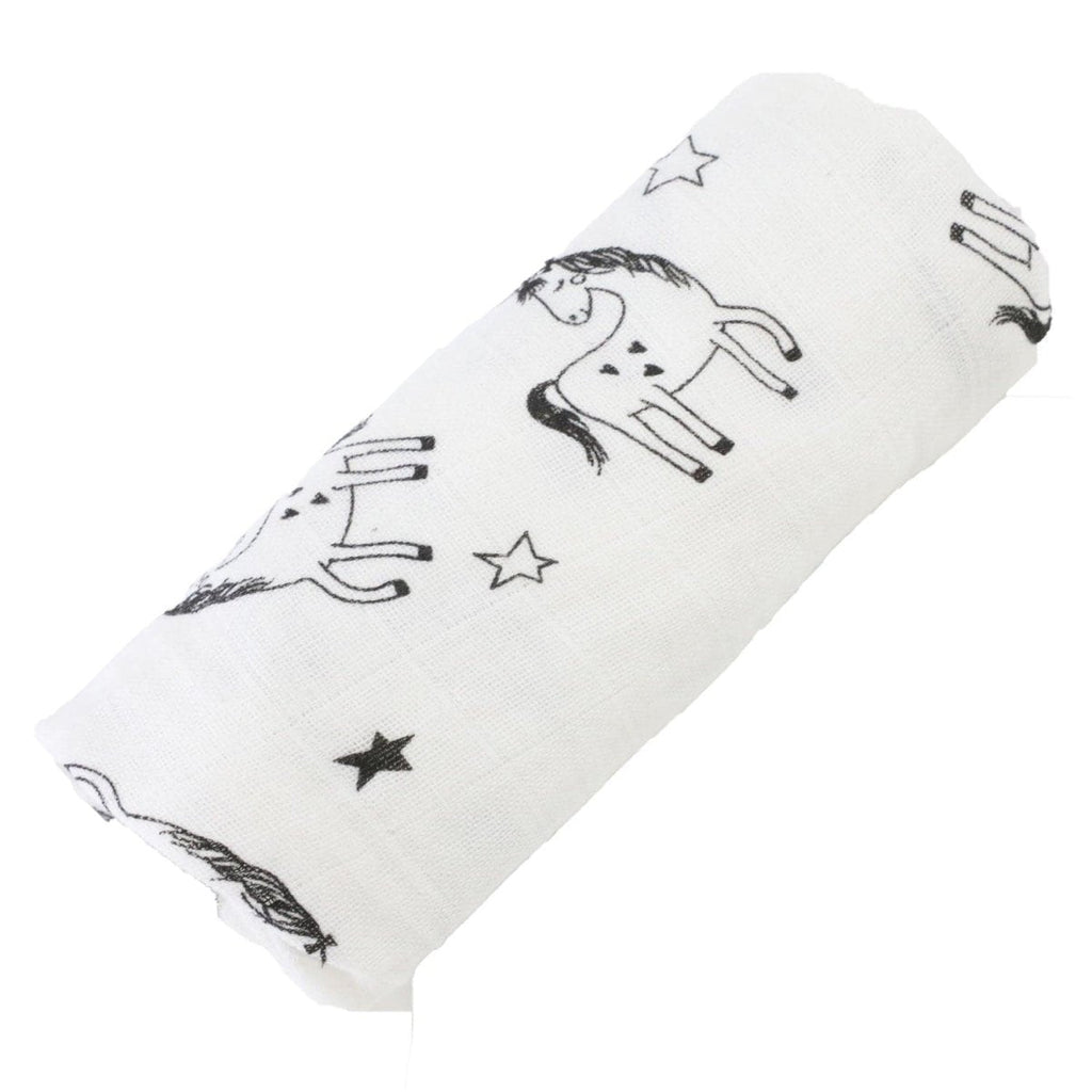 Printed Muslin Squares - Unicorn, Grey Star Patterns