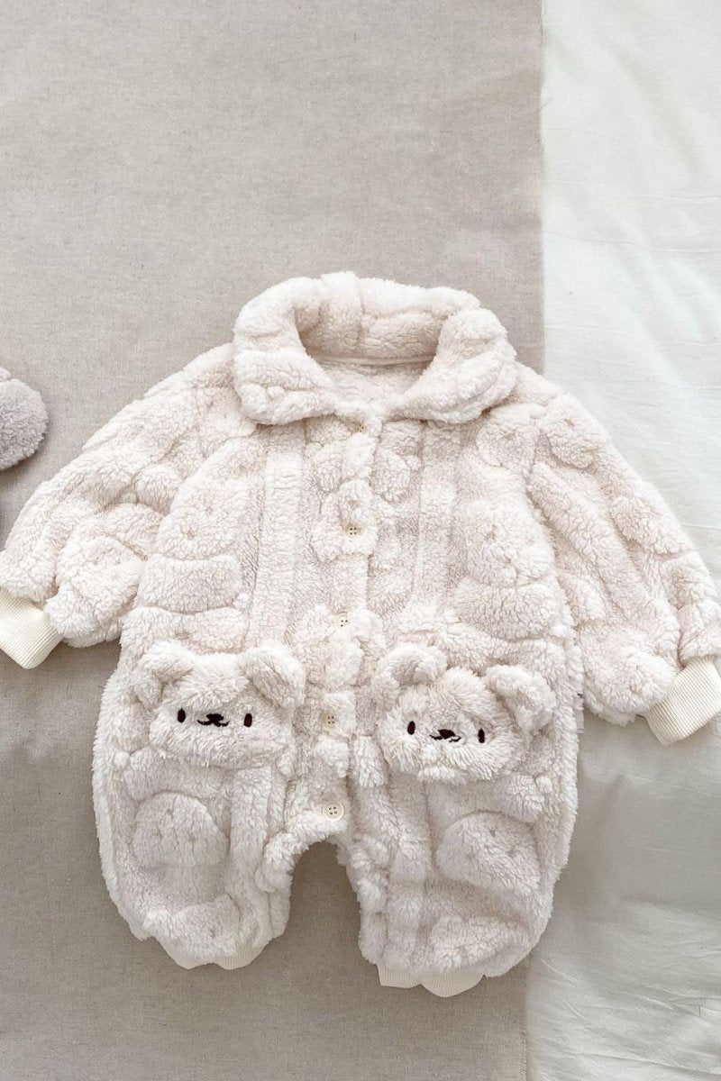 Cozy Crew Club Fur Bear Lining Fluffy Coat Romper